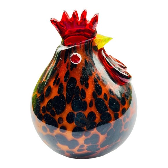 Art Glass Rooster Figure Leopard Pattern Black & Gold 6" × 4 1/2" - Picture 5 of 10
